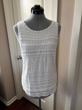 Talbots Crochet Sleeveless Sweater Shell, White, Size M
